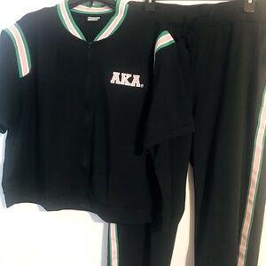 AKA TRACKSUIT: Zippered Short-Sleeved Jacket & Matching Pants. Jogging suit.